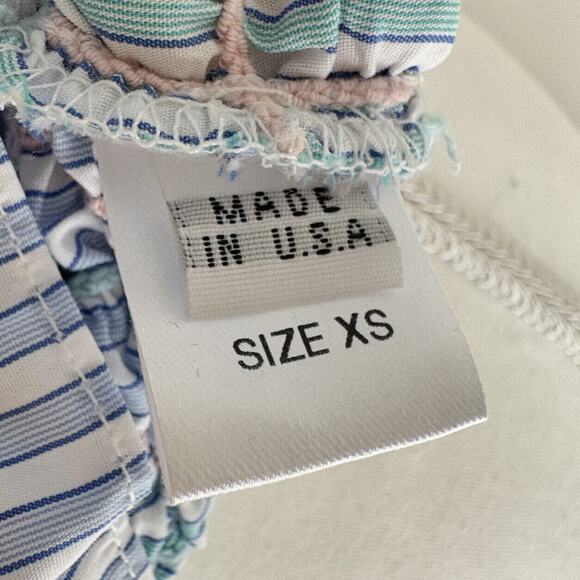 Petersyn Kinsey Top Ruffle Smocked Off The Shoulder Blue Pink Vacation XS NWT - Picture 6 of 9